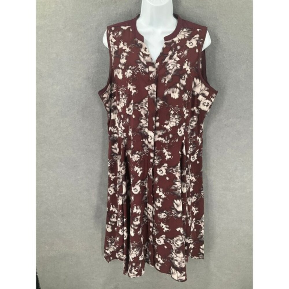 Simply Vera Vera Wang XL Sleeveless Floral‎ Burgundy Dress Career Casual Flowy